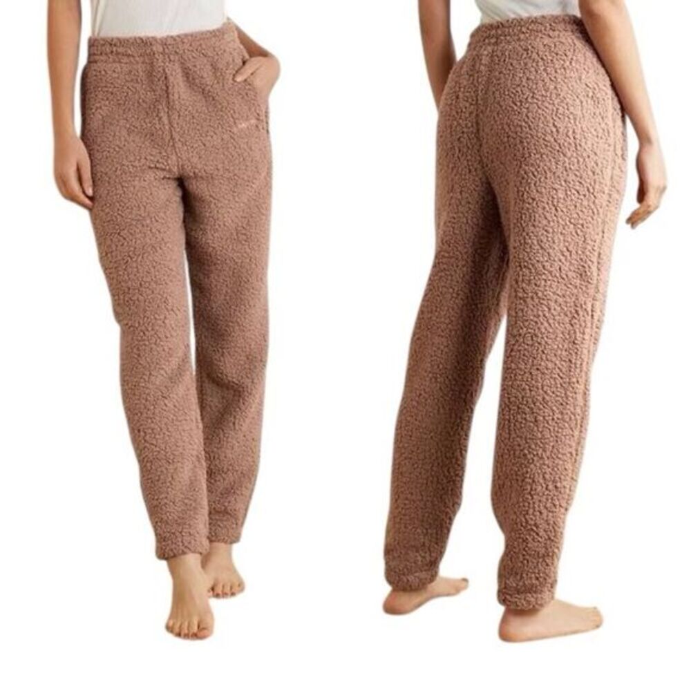 Skims Desert Brown Teddy Sherpa Fleece Jogger Sweatpants Drawstring Waist Medium